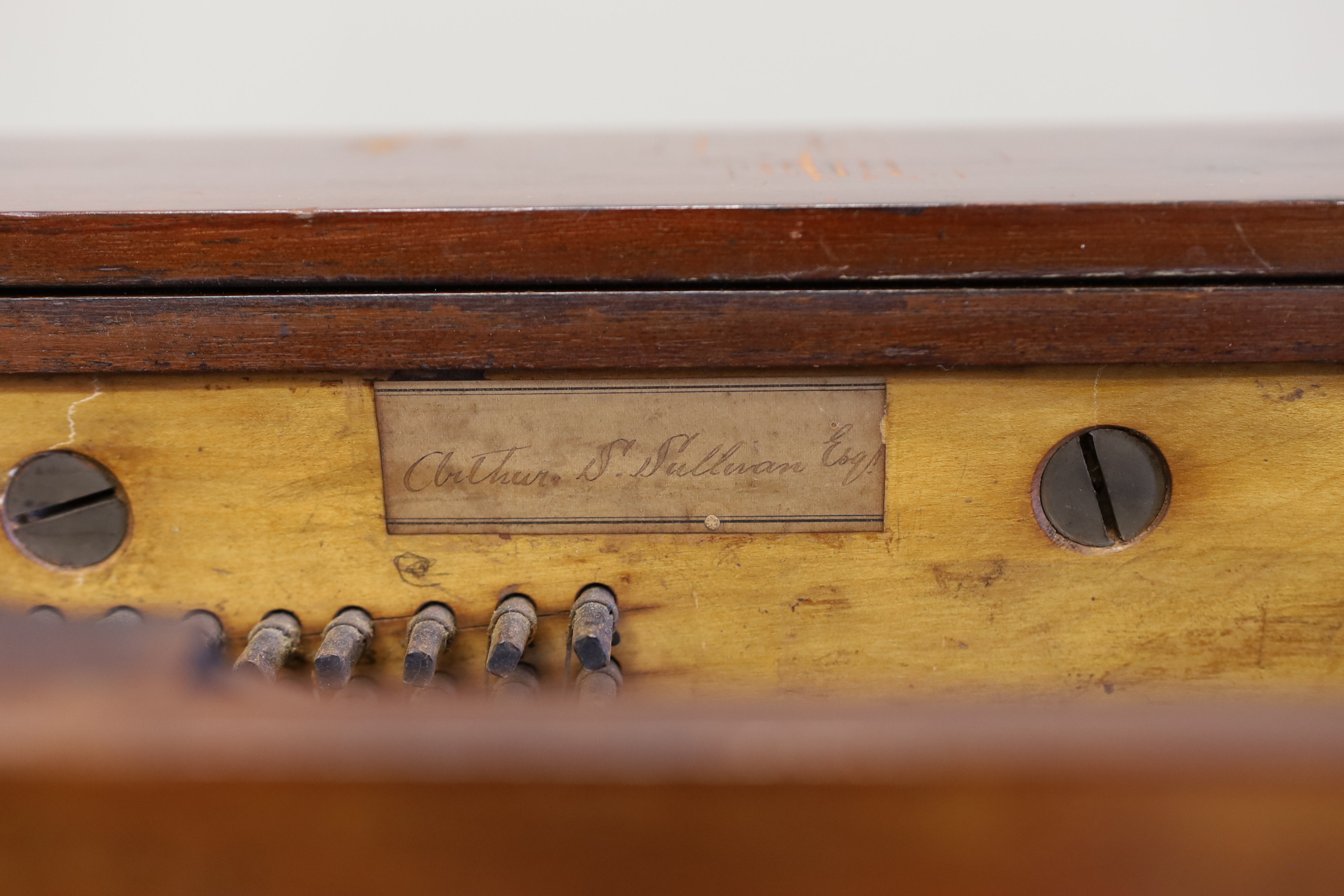 A John Broadwood & Sons upright piano, formerly the property of Sir Arthur Sullivan, a mahogany pianette model no.22 with 82 keys built in 1867